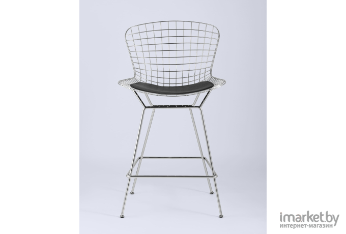 Барный стул Stool Group с низкой спинкой Bertoia хромированный/с черной подушкой [BTY-24L-P6 CH/BL]