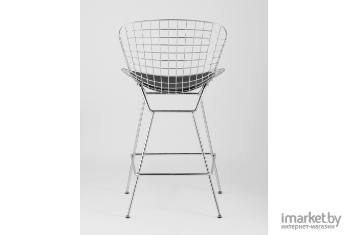 Барный стул Stool Group с низкой спинкой Bertoia хромированный/с черной подушкой [BTY-24L-P6 CH/BL]