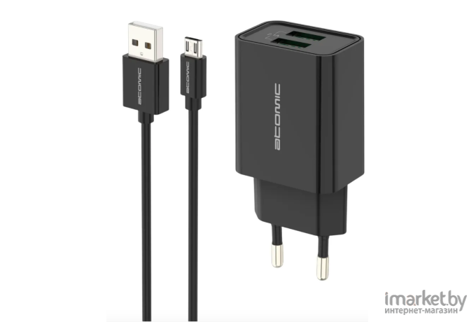 Сетевое зарядное устройство Atomic U400 с кабелем microUSB черный