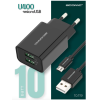 Сетевое зарядное устройство Atomic U400 с кабелем microUSB черный