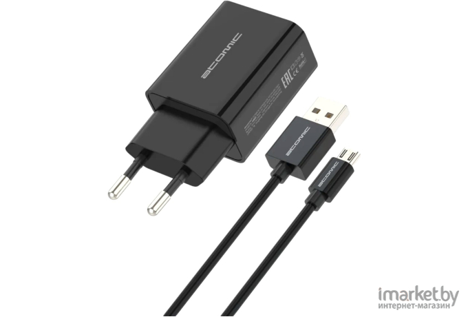 Сетевое зарядное устройство Atomic U400 с кабелем microUSB черный