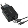 Сетевое зарядное устройство Atomic U400 с кабелем microUSB черный