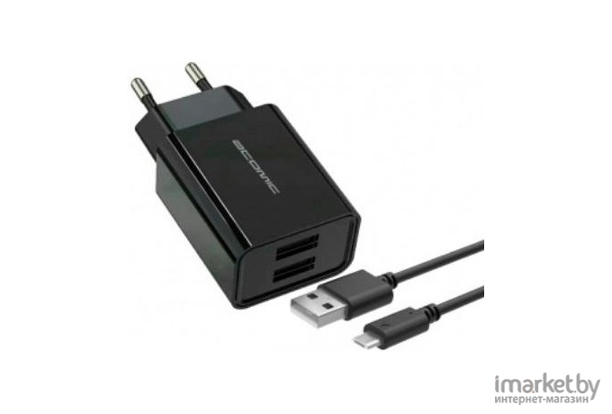 Сетевое зарядное устройство Atomic U400 с кабелем microUSB черный