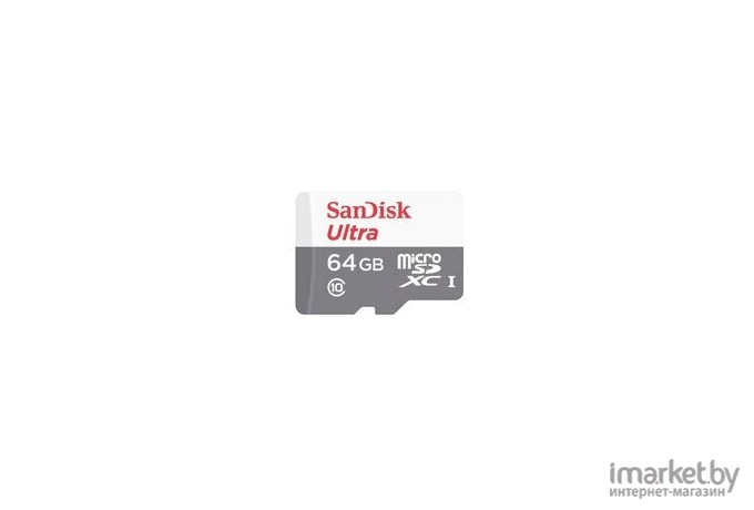 Карта памяти SanDisk microSD 64GB microSDXC Class 10 Ultra (SD адаптер) UHS-I 100MB/s [SDSQUNR-064G-GN3MA]