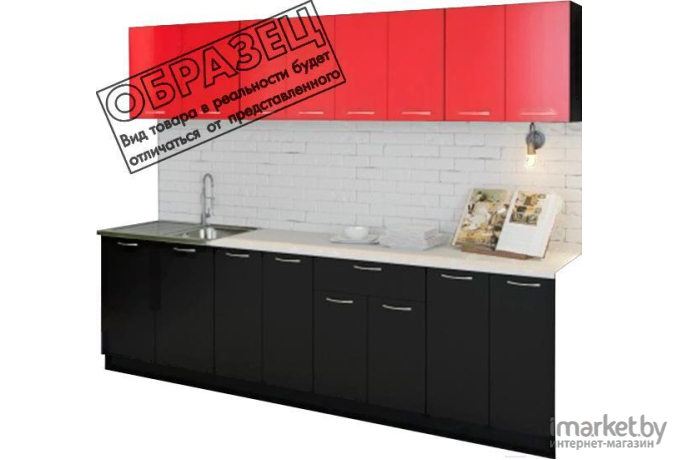 Готовая кухня Артём-Мебель Лана без стекла ДСП 2.6м красный/черный
