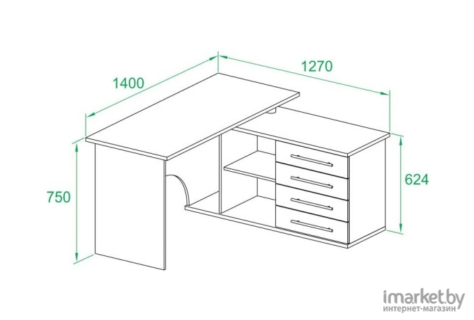 Стол письменный Сокол КСТ-109П  правый дуб юкон (00-00009493)