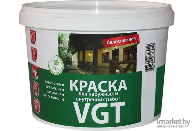 Краска VGT Для наружных и внутренних работ Моющаяся ВД-АК-1180 1.5 кг (белоснежный)