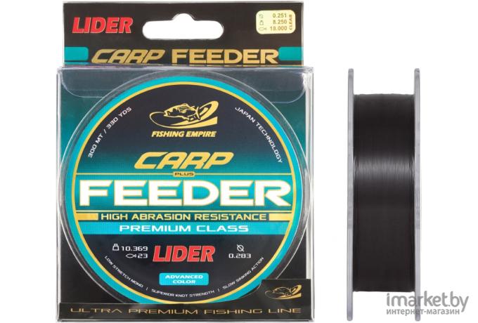 Леска монофильная Lider CARP plus FEEDER BLACK 300 м 0,20 мм [BL-020]