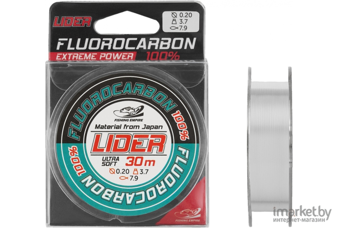 Леска флюорокарбоновая Lider Fluorocarbon 100% 30 м 0,12 мм [FL- 0112]