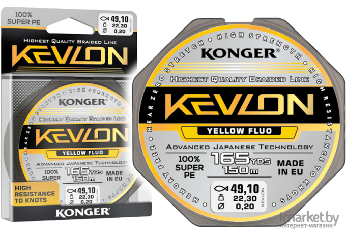 Плетеная леска KONGER KEVLON X4 FLUO 150 м 0,18 мм Yellow [250154018]