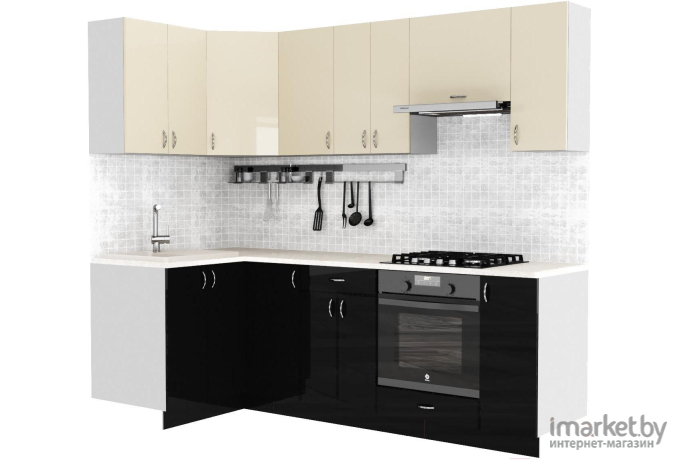 Готовая кухня Сивирин-Компани Клео глоcс 1.2x2.4 левая черный глянец/ваниль глянец