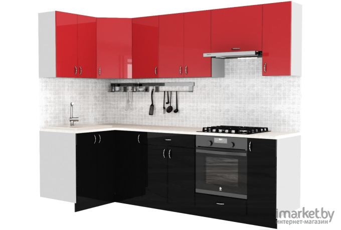 Готовая кухня Сивирин-Компани Клео глоcс 1.2x2.6 левая черный глянец/красный глянец