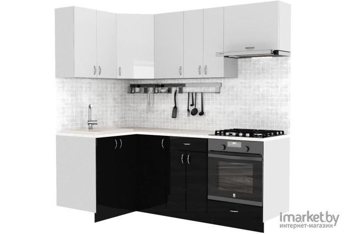 Готовая кухня Сивирин-Компани Клео глосc 1.2x2.1 левая черный глянец/белый глянец