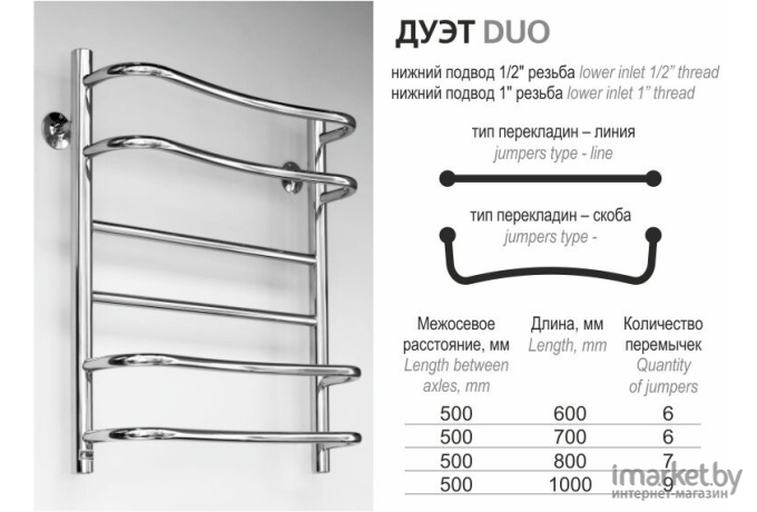 Полотенцесушитель Ростела Дуэт 1/2 80 см