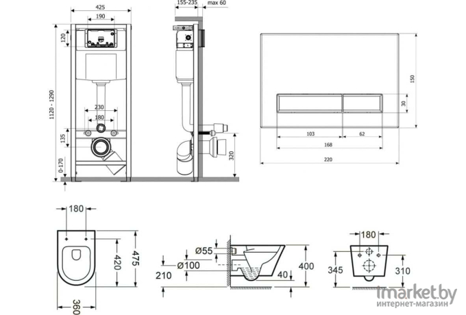 Инсталляция для унитаза Lavinia Boho Комплект 6 в 1 Relfix Biore [77040085]