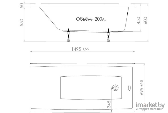 Ванна Triton Джена 150x70 с ножками, экраном и сифоном