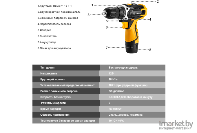 Дрель-шуруповерт Deko DKCD12FU-Li [063-4100]