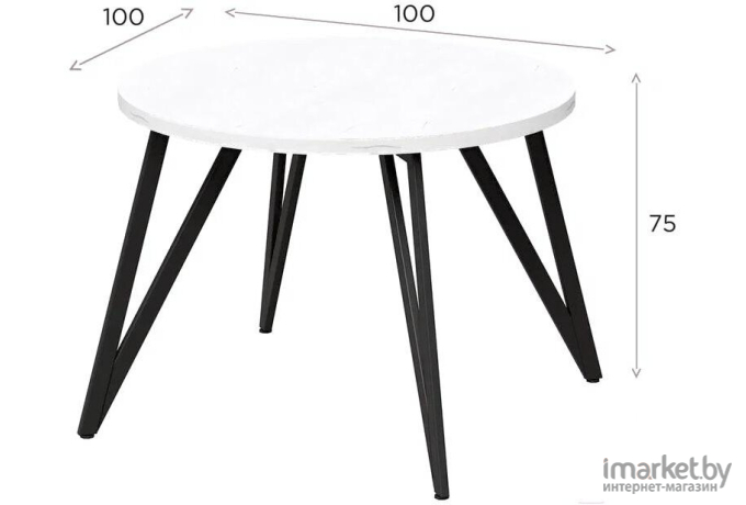 Стол обеденный Millwood Лофт Хельсинки 2 Л 100x100x75 дуб белый Craft/металл черный