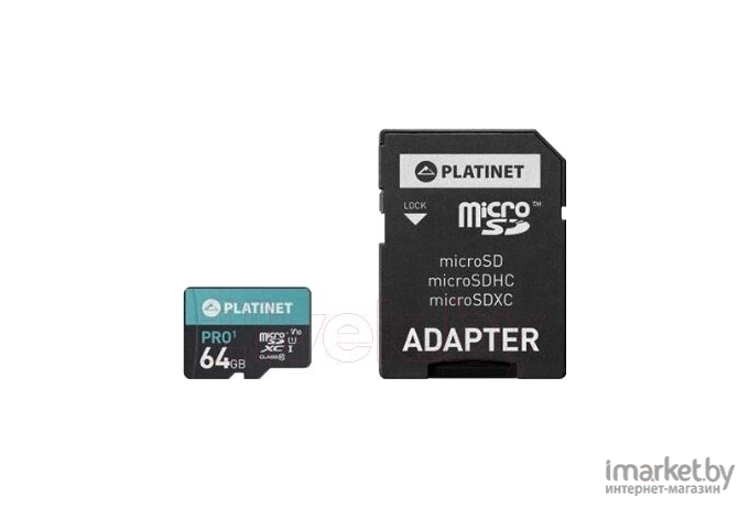Карта памяти Platinet microSDXC  SECURE DIGITAL + ADAPTER SD 64GB class10 UI 70MB/s [PMMSDX64UI]