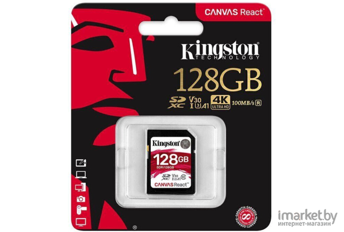 Карта памяти Kingston SDXC Canvas React Plus 128 Гб UHS-II Class U3 V90 [MLPR2/128GB]