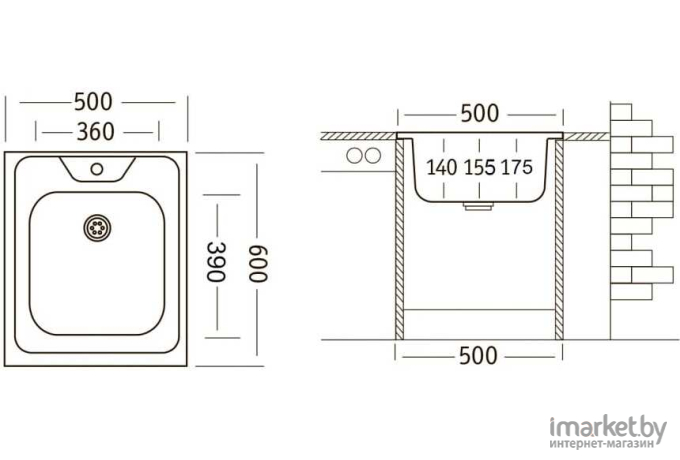 Кухонная мойка Ukinox Стандарт STD500.600 6C 0CS с сифоном