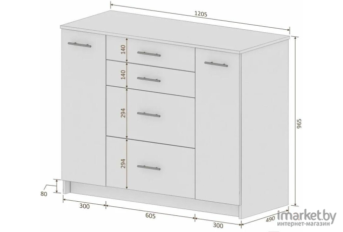 Комод Кортекс мебель Модерн 120-2д4ш белый