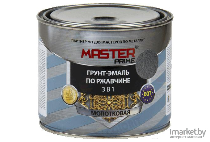 Эмаль MASTER Prime Молотковая 3 в 1 2 л (полуматовый черный)