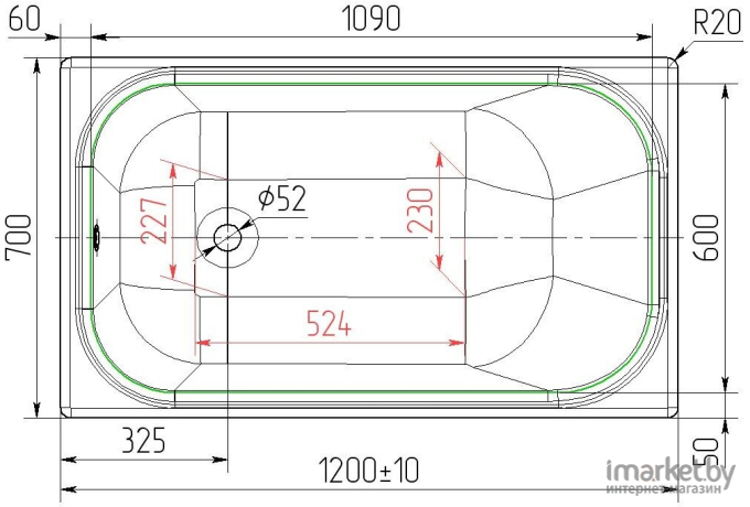 Ванна Универсал Каприз-У 120x70 1 сорт с ножками