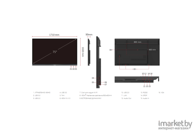 Информационная панель ViewSonic IFP7550-3 Black