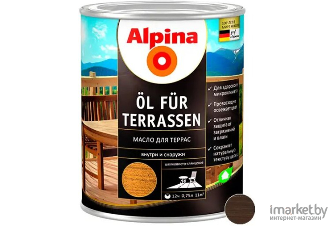 Масло для древесины Alpina Oel Fuer Terrassen (750 мл) темный