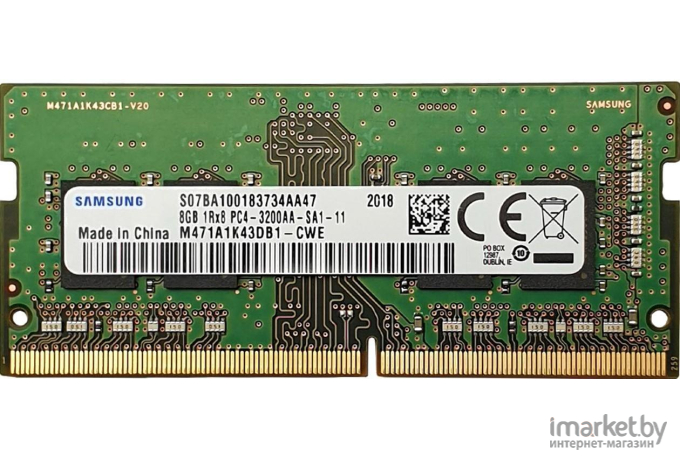 Оперативная память Samsung 8GB SODIMM DDR4 3200Mhz [M471A1K43EB1-CWE]