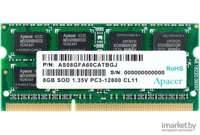Оперативная память Apacer SO-DIMM 8 Гб DDR3 1600 МГц [DS.08G2K.KAM]