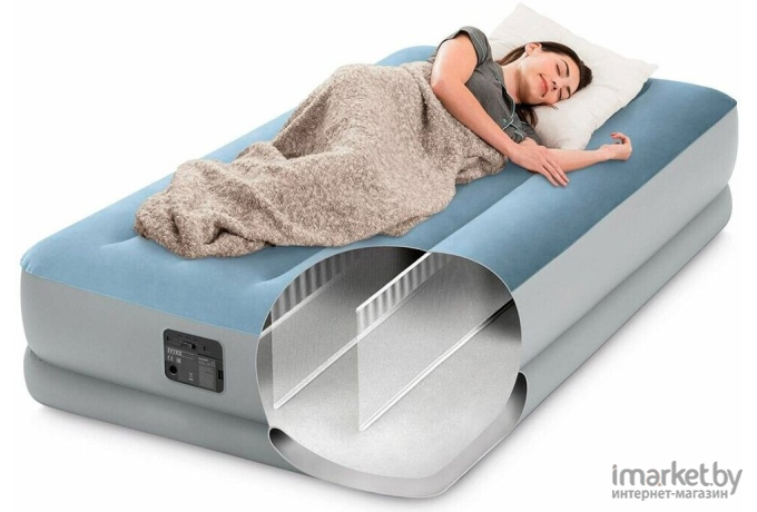 Надувная кровать Intex Raised Comfort 99х191х36см с подголовником, встр.нас. 220В [64166NP]