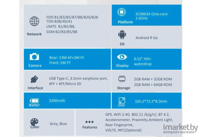 Мобильный телефон ZTE Blade A51 NFC 2Gb/32Gb синий кобальт [A512021B]