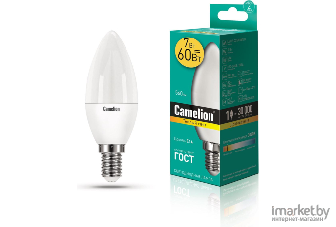 Светодиодная лампочка Camelion LED7-C35/830/E14 [12073]