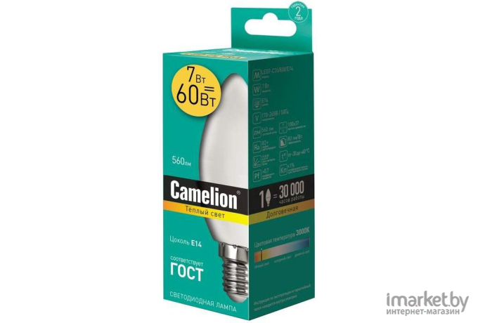 Светодиодная лампочка Camelion LED7-C35/830/E14 [12073]