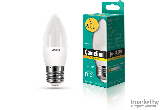 Светодиодная лампочка Camelion LED7-C35/830/E27 [12077]