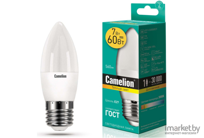 Светодиодная лампочка Camelion LED7-C35/830/E27 [12077]