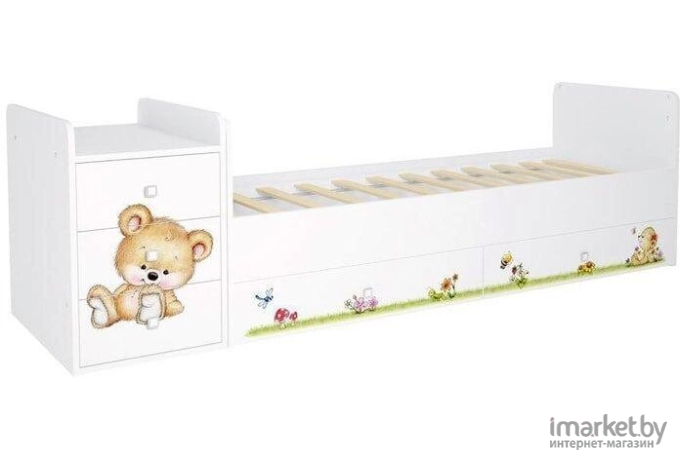 Детская кроватка Polini Kids Фея 1100 Медвежонок белый