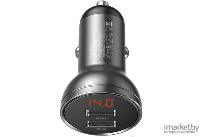 Автомобильное зарядное устройство Baseus CCBX-0G Digital Display Car Charger 2 USB 4.8A 24W Gray