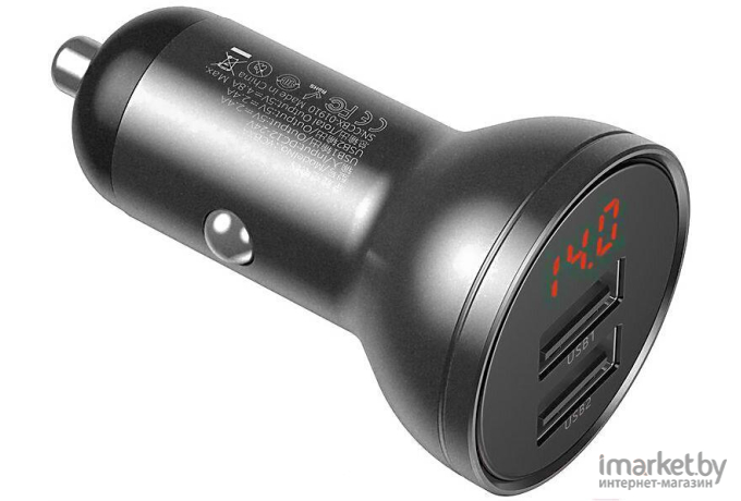 Автомобильное зарядное устройство Baseus CCBX-0G Digital Display Car Charger 2 USB 4.8A 24W Gray