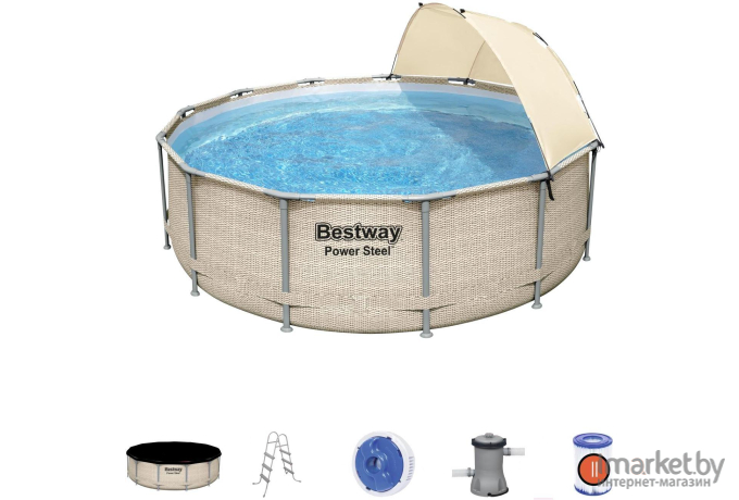 Каркасный бассейн Bestway Steel Pro Max 396x107, с фильтр-насосом, лестницей и навесом [5614V]