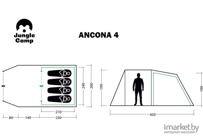 Палатка Jungle Camp Ancona 4 зеленый [70833]