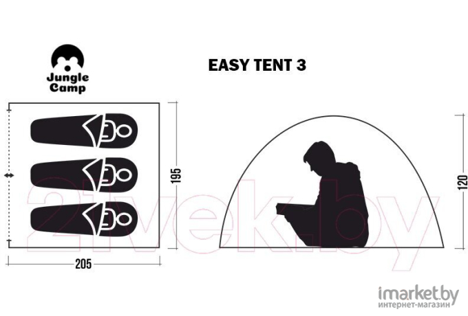 Палатка Jungle Camp Easy Tent 3 зеленый/серый [70861]