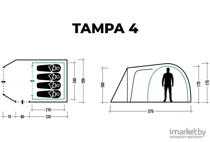 Палатка Trek Planet Tampa 4 зеленый [70217]