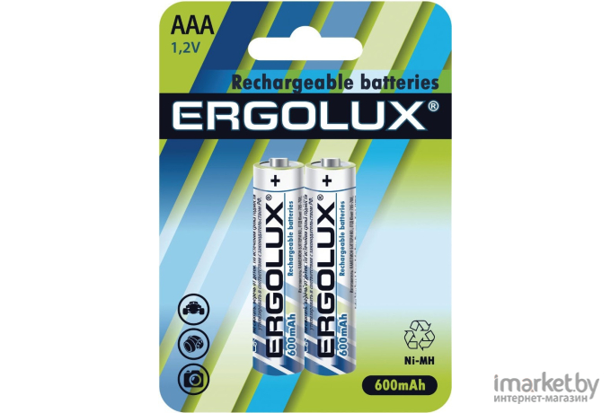 Аккумуляторная батарейка Ergolux AAA-600mAh Ni-Mh BL-2 NHAAA600BL2  2 шт [12977]