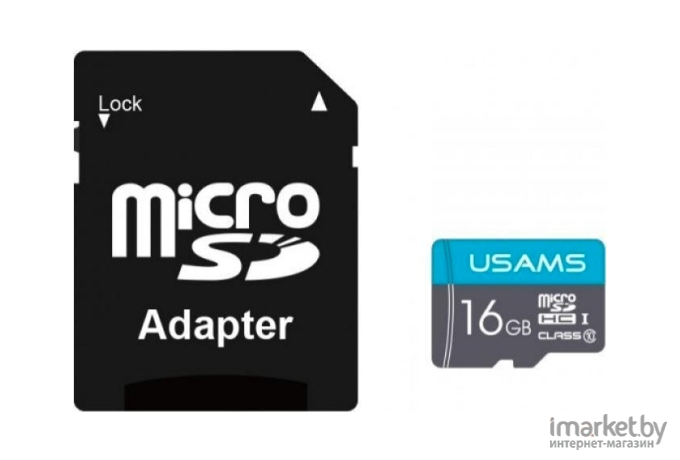 Карта памяти Usams MicroSDHC 16Gb Class 6 US-ZB117 High Speed +Адаптер синий [ZB117TF01]