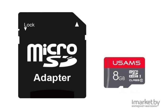 Карта памяти Usams MicroSDHC 8Gb Class 6 US-ZB116 High Speed +Адаптер красный [ZB116TF01]