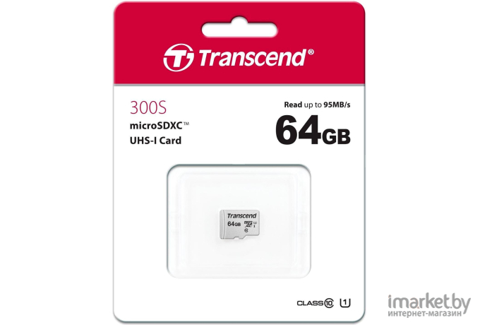 Карта памяти Transcend Флеш microSD 64GB microSDXC Class 10 UHS-I U1, (без адаптера), TLC  TS64GUSD300S