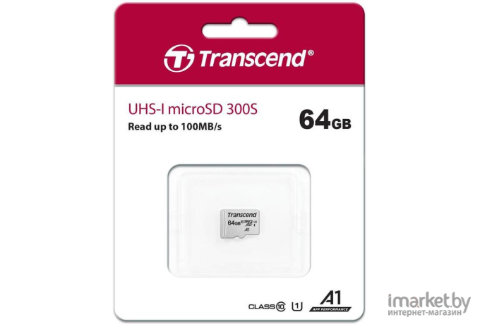 Карта памяти Transcend Флеш microSD 64GB microSDXC Class 10 UHS-I U1, (без адаптера), TLC  TS64GUSD300S